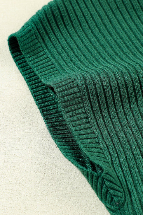 Ribbed Mock Neck Patch Pocket Drop Shoulder Short Sleeve Sweater